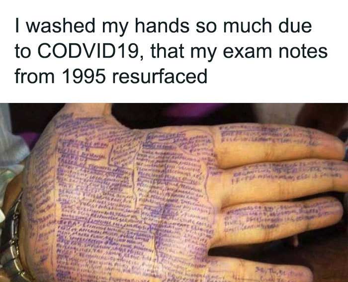 I washed my hands so much due to COVID19, that my exam notes from 1995 resurfaced